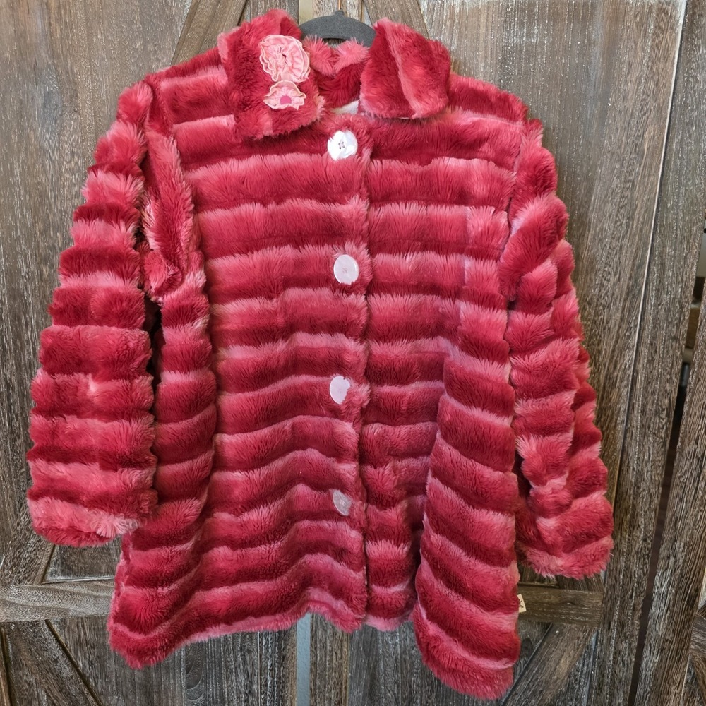Corky & Company Jacket Girl's Size 10 Pink Faux‎ Fur Button Collar Fleece Lined